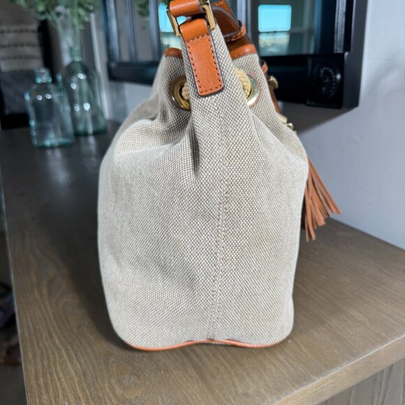 Michael Kors Marina Canvas Drawstring Bucket Bag - Rope & Tassel Detail - Picture 5 of 14